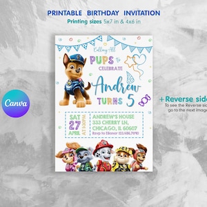Printable Paw-ty Editable Invitation, Puppies Birthday Invite boy girl, puppy invitation, Instant Download, kids Birthday Invite template