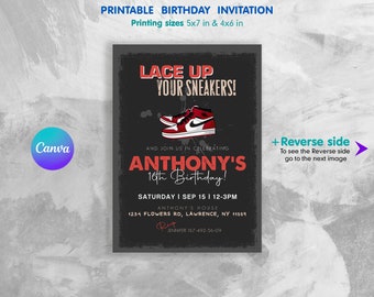 Sneaker bash birthday party printable invitation, Printable Birthday Invitation, sneaker birthday invite, editable sneaker ball invitation
