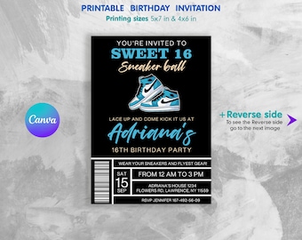 Sneaker bash birthday party printable invitation, Printable Birthday Invitation, sneaker birthday invite, editable sneaker ball invitation