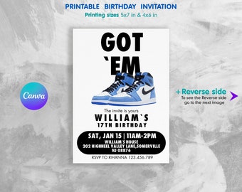 Invitation imprimable de fête d’anniversaire de sneaker bash, invitation d’anniversaire imprimable, invitation d’anniversaire de sneaker, invitation modifiable de boule de sneaker