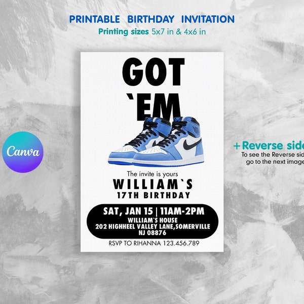 Sneaker bash birthday party printable invitation, Printable Birthday Invitation, sneaker birthday invite, editable sneaker ball invitation