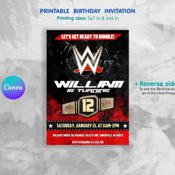 Wwe boy invitation, Wrestling Editable Invitation, Printable boy Birthday Invitation, wrestling mania invitation, Instant Download