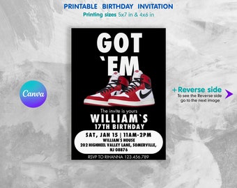 Sneaker bash birthday party printable invitation, Printable Birthday Invitation, sneaker birthday invite, editable sneaker ball invitation