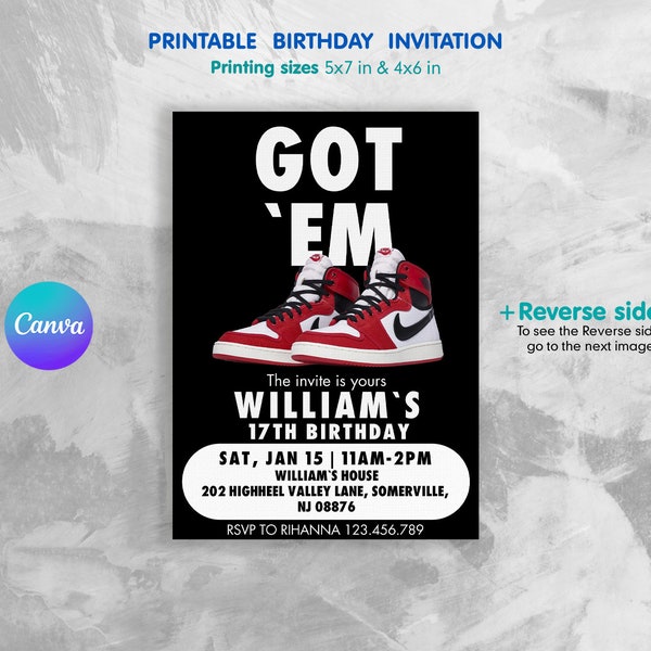 Sneaker bash birthday party printable invitation, Printable Birthday Invitation, sneaker birthday invite, editable sneaker ball invitation