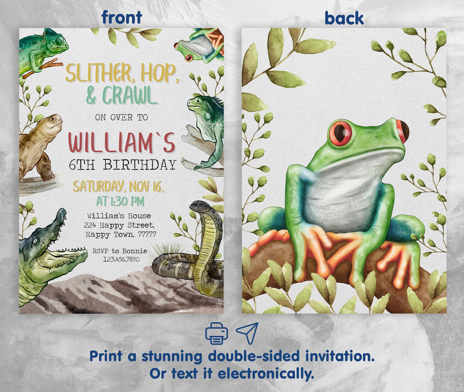 Editable Reptile Invitation, Printable Reptile Invitation, Birthday