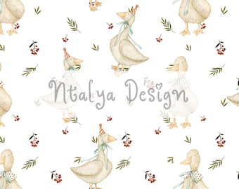 Goose Seamless Pattern, Goose Seamless File, Duck Repeating Seamless Pattern, Goose Digital Paper