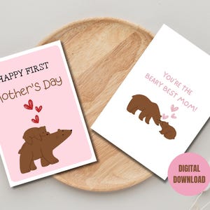 Cartão para imprimir para o primeiro dia das mães, cartão engraçado para mãe e bebê urso, cartão para a melhor mãe urso, presente para o primeiro dia das mães, presente para o primeiro dia das mães