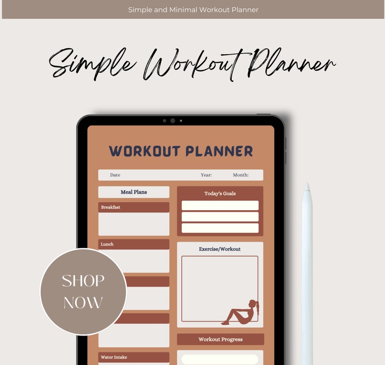Simple Printable Workout & Meal Planner, Digital Fitness Planner and ...