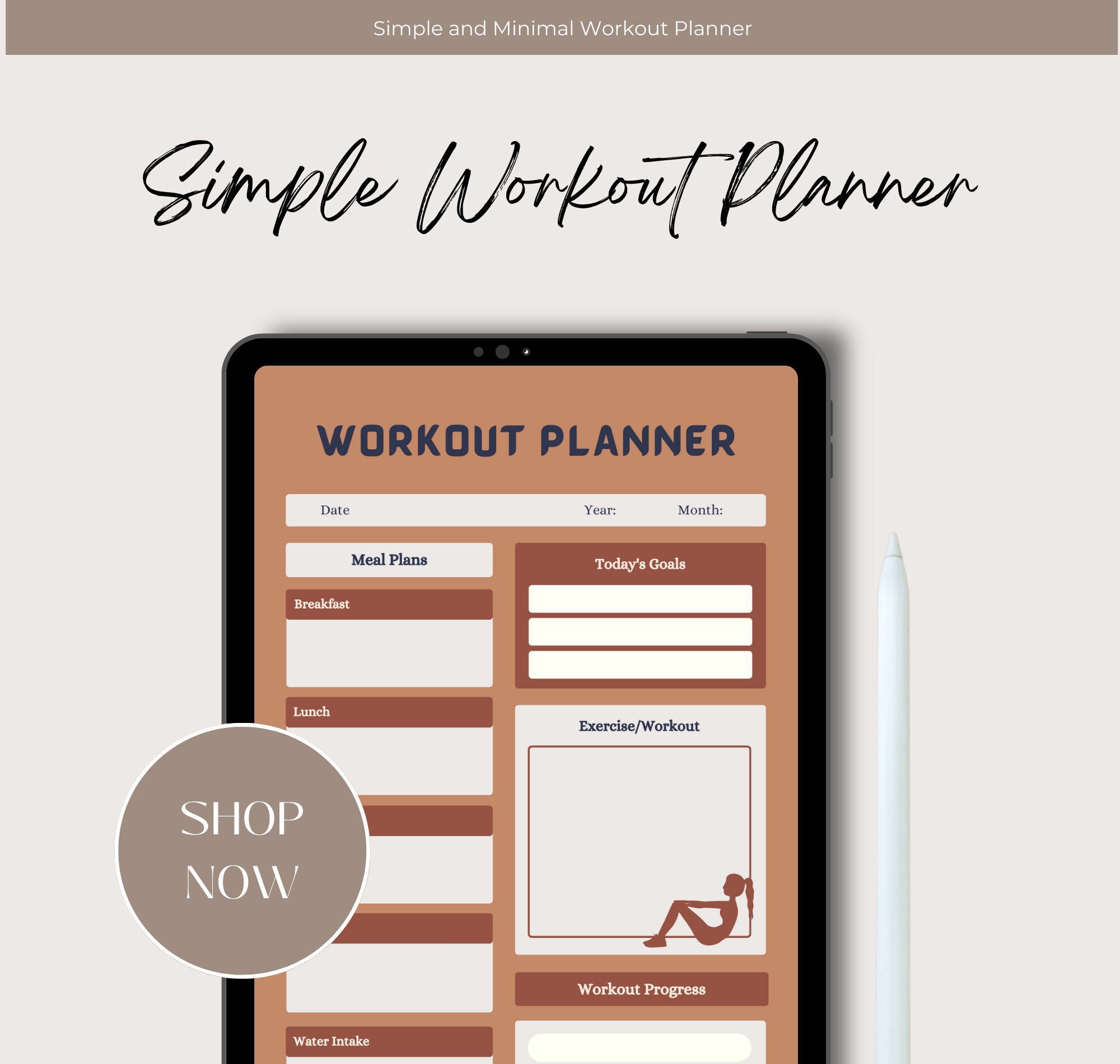 Simple Printable Workout & Meal Planner, Digital Fitness Planner and ...