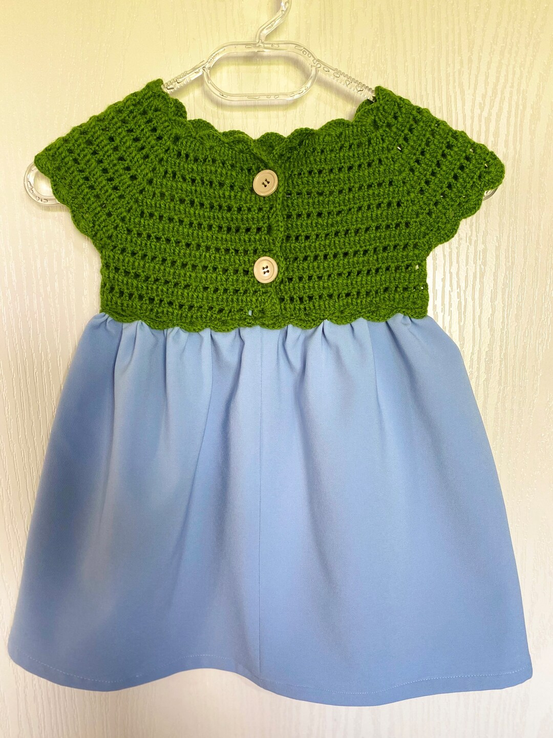 Baby Girl Knitted Dress With Blue Skirt Cotton Girl Dress Etsy