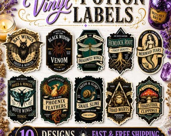 Halloween Potion Labels | 10 Permanent Waterproof Vinyl Stickers | Die Cut for Halloween Decor | Free Shipping