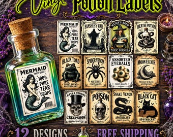 Potion Bottle Labels | Permanent Waterproof Vinyl Stickers | Die Cut | 12 Designs