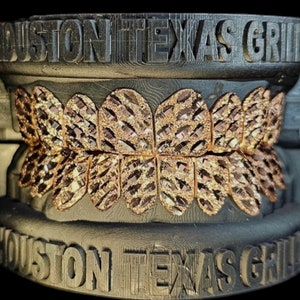 Custom Fit Diamond Dust & Diamond Cut Gold Teeth Grillz Slashes In White, rose or yellow Perm Cut Grillz