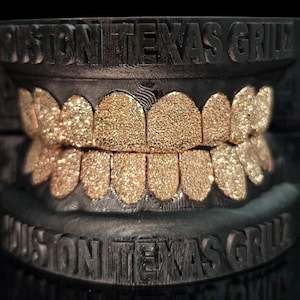 Exclusive Custom Fit Full Diamond Dust Gold Teeth Grillz In White, rose or yellow Gold With Perm Cut Grillz