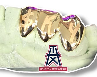 Custom 3 Teeth Grillz Laser Engraved Letters