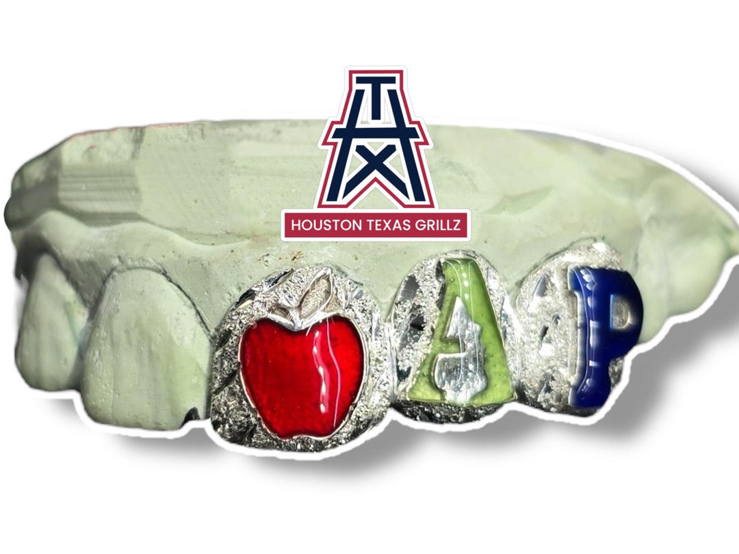 Custom 3pc Teeth Grillz Apple With Enamel Letters - Etsy
