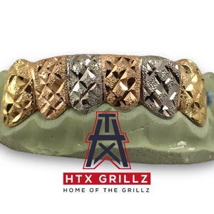 Custom Solid 6 Teeth Grillz  Diamond Dust & Diamond Cuts