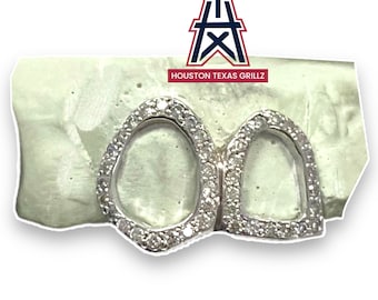 Custom 2 Pc Iced Out Open Face VVS Moissanite Gold Grillz
