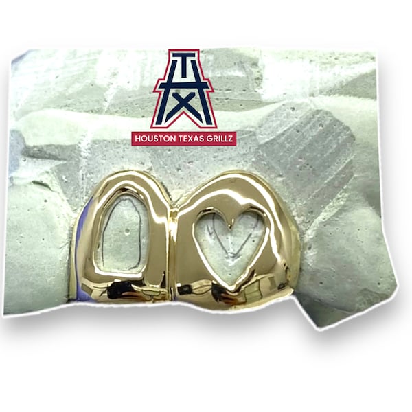 Custom Solid  2 Pc Open Face Heart Cut Out Custom Grillz