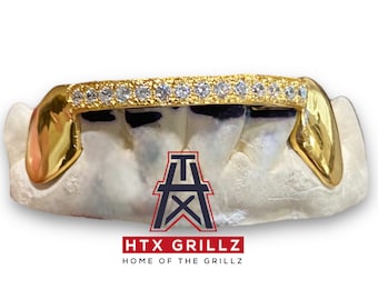 Custom Solid Fangz With Cz Bar Grillz