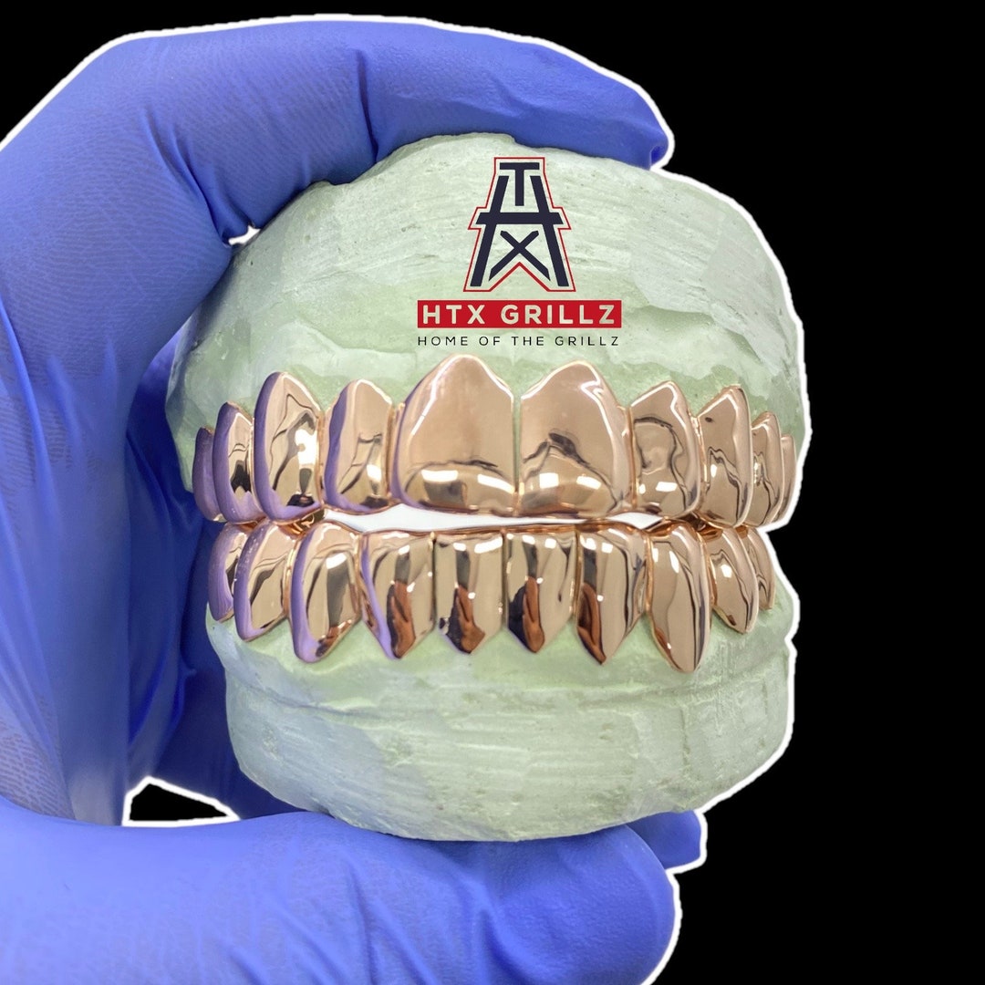 Custom Solid Rose Gold Grillz / Permanent Cut / Deep Cut Custom Gold
