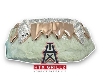Custom Solid Rose Gold Grillz / Permanent Cut / Deep Cut Custom Gold Grillz 8 Teeth Or 16 Teeth