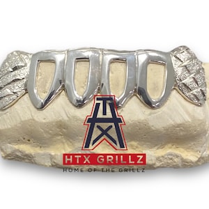 Custom Solid 6 Teeth Grillz  Open Face Middle Diamond Dust Fangs