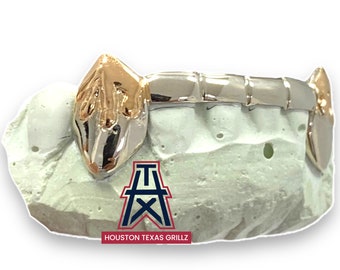 Custom Solid Drip Fangs With Bar Grillz