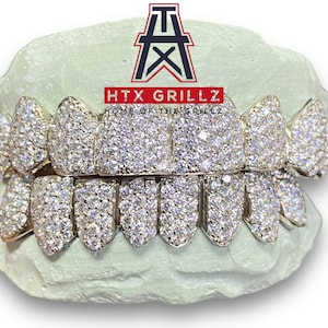 Custom Fit Solid ZigZag Setting Bustdown Iced Out Moissanite Diamond Grillz