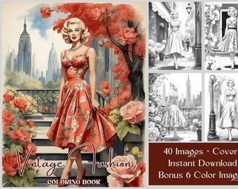 40 Pretty Ladies Coloring Pages - Women In Vintage Dresses Coloring Book - Dresses Coloring - Women Coloring Book PDF - Instant Download