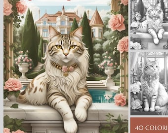 40 páginas para colorear de gatos - Libro para colorear de gatos en PDF - Páginas para colorear de gatos imprimibles - Descarga instantánea - Libro para colorear en escala de grises para adultos