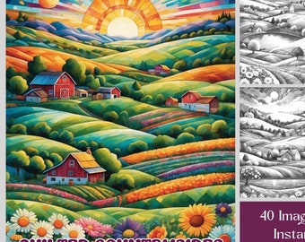 Gequiltete Naturlandschaft, Malseiten: 40 Graustufenbilder, digitaler Download