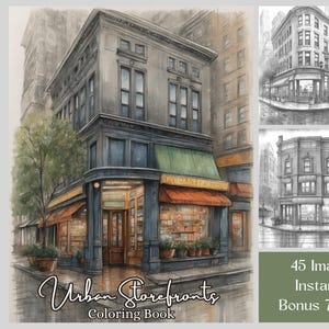 Målarbok för urbana butiksfasader: Gråskalig arkitektur (PDF-nedladdning, 45 sidor)
