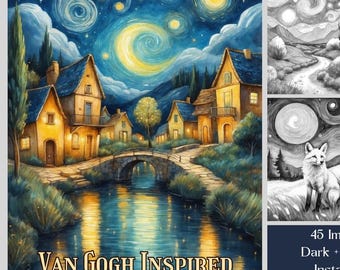 Van Gogh Coloring Pages: 45 Grayscale Artworks (Printable PDF)