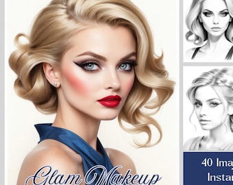 Libro para colorear de maquillaje glamuroso: 40 páginas en escala de grises para adultos (descarga digital)