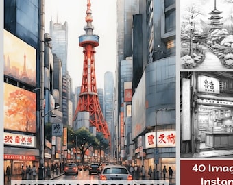 40 Japan Coloring Pages - City Coloring Pages - Japan Cityscape And Landscape Printable Coloring Book PDF - Grayscale Coloring Book