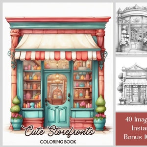 Storefronts Coloring Book: 40 Grayscale Pages (Digital Download)