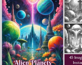 Alien Planet Coloring Book: Sci-Fi Landscapes (Printable PDF)