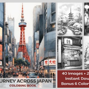 40 Japan Coloring Pages - City Coloring Pages - Japan Cityscape And Landscape Printable Coloring Book PDF - Grayscale Coloring Book