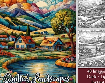 Fantasie Landschafts-Malbuch: 40 gesteppte Landschafts-Malseiten, printable PDF