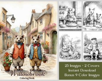 25 Animal Coloring Pages - Willowbrook Village Animal Coloring Book - Printable Adult Coloring Pages - Woodland Creatures Coloring Book