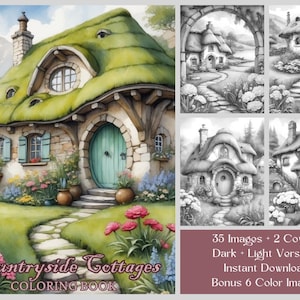 Cottage Coloring Book: Grayscale Fantasy Houses (Printable PDF)