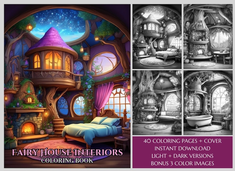 40 Fairy House Interiors Fantasy House Adult Coloring Book - Etsy