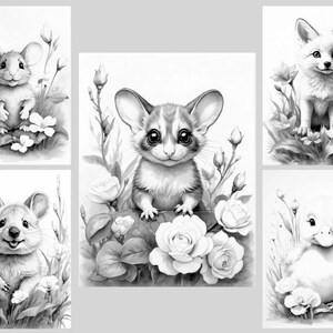 Baby Animals Coloring Book: 30 Grayscale Coloring Pages, Printable PDF, Digital Download image 7