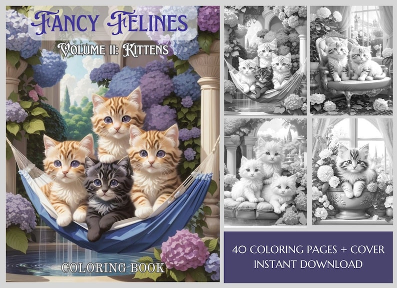 40 Fancy Kitten Coloring Pages Instant Download.