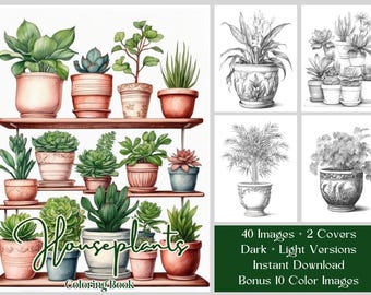 Houseplants – 40-Page Printable Coloring Book | Botanical Art, Succulents & Beautiful Indoor Plants