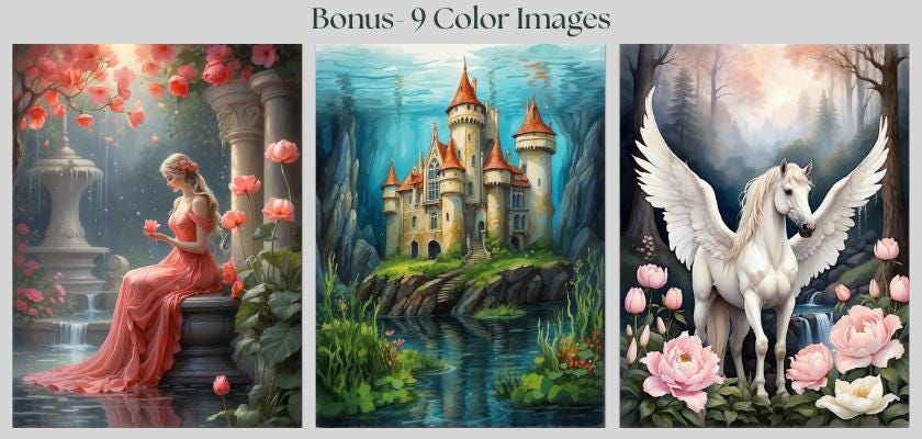 Fantasy Colorable Patterns Fantasy Coloring Book: 40 Grayscale Pages, Legends and Lore, Unicorns ...