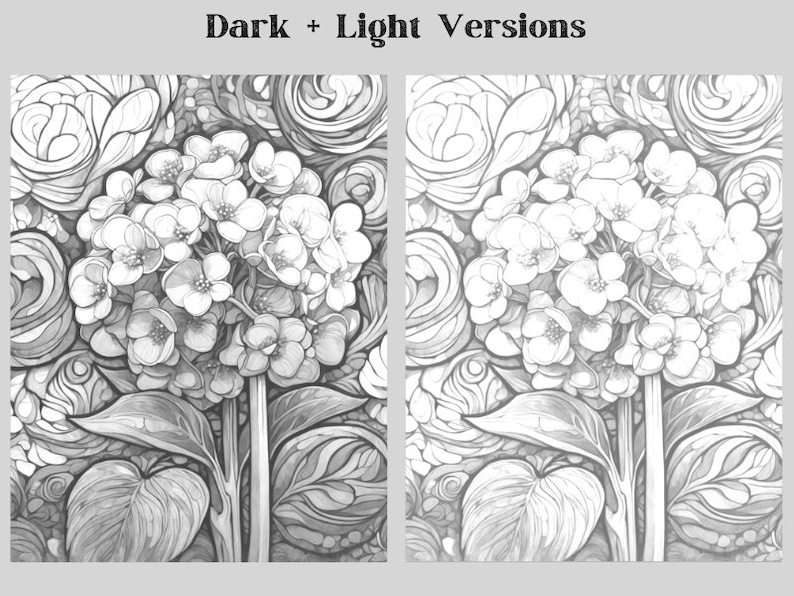 May include: A black and white illustration of a flower with intricate details. The flower is surrounded by other floral designs, creating a complex and visually interesting pattern.