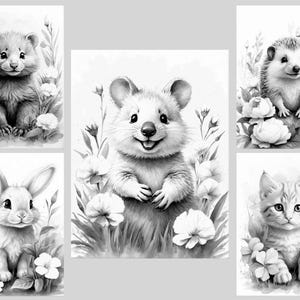 Baby Animals Coloring Book: 30 Grayscale Coloring Pages, Printable PDF, Digital Download image 5