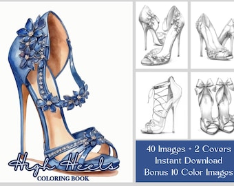 40 High Heel Coloring Pages, Elegant & Edgy High Heels Coloring Book, Grayscale Fashion Coloring Pages For Adults, Printable PDF File
